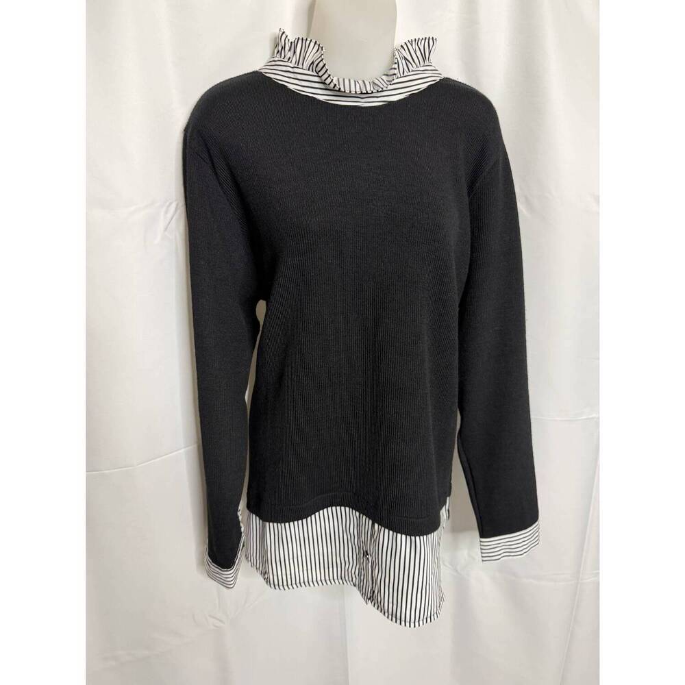 NEW MOLLY BRACKEN women's woven sweater in black/white